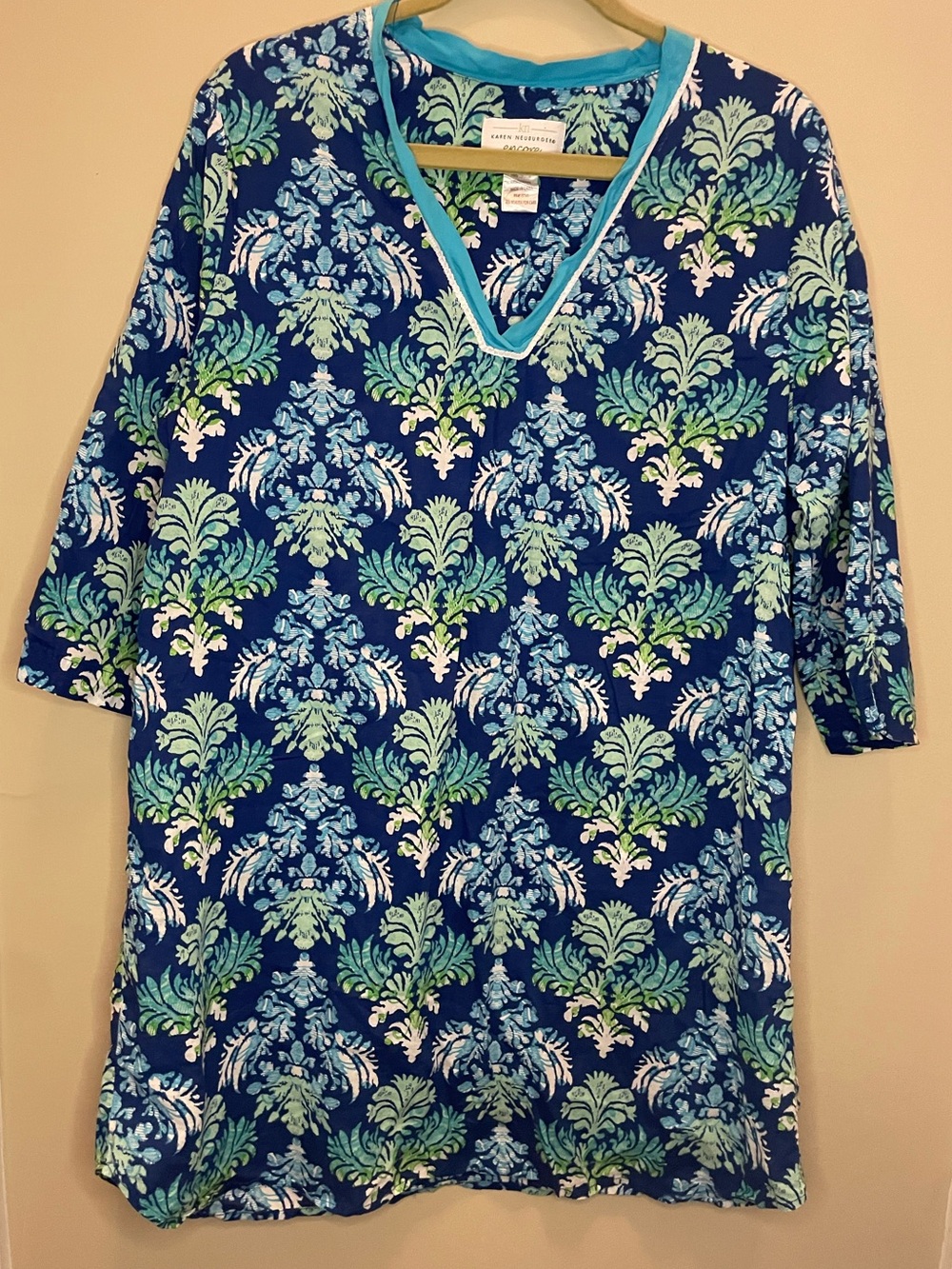 Karen Neuburger Encore Blue Green Floral Tunic Gown Sleepshirt Size L